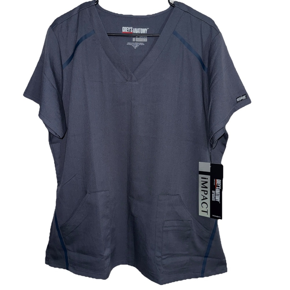 Grey's Anatomy Women's 2 Pocket V-Neck Scrub Top w/Shirring Back Charcoal XL NWT